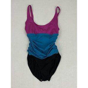 Vintage Bill Blass Women's 10 One Piece Swimsuit Pink Blue Black Colorblock